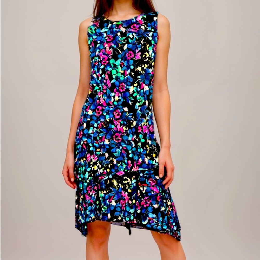 Floral Sleeveless Dress - Black and Blue